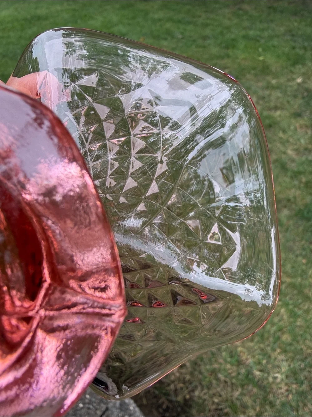 Pink Depression Glass Candle Holder with Unique Scalloped & Patterned Base EC
